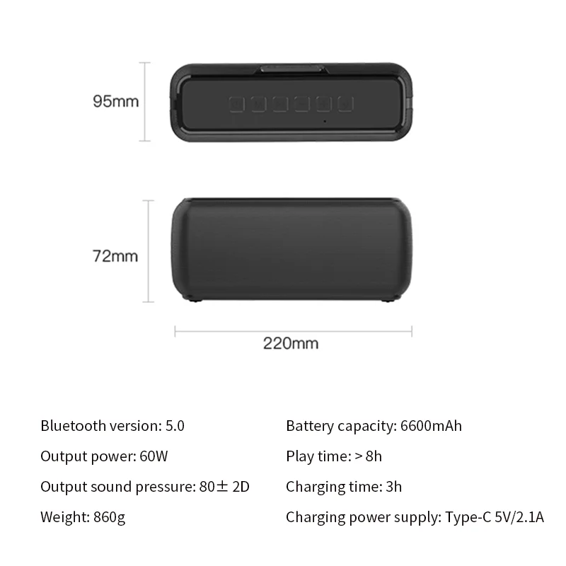 

HIFI 6600mAh Battery Wireless Speaker Portable Wireless Bluetooth Speaker Support TF Aux Computer Speakers Usb Music Power MP3