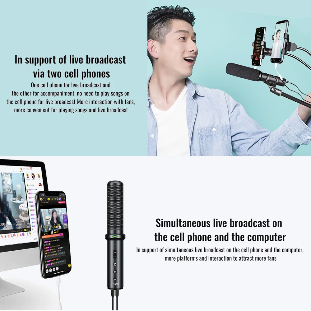 

TAKSTAR PH 200 Handheld Microphone Mic 8 Sound Effects 12 Autotune Effects Built-in Sound Card Chip Rechargeable Battery