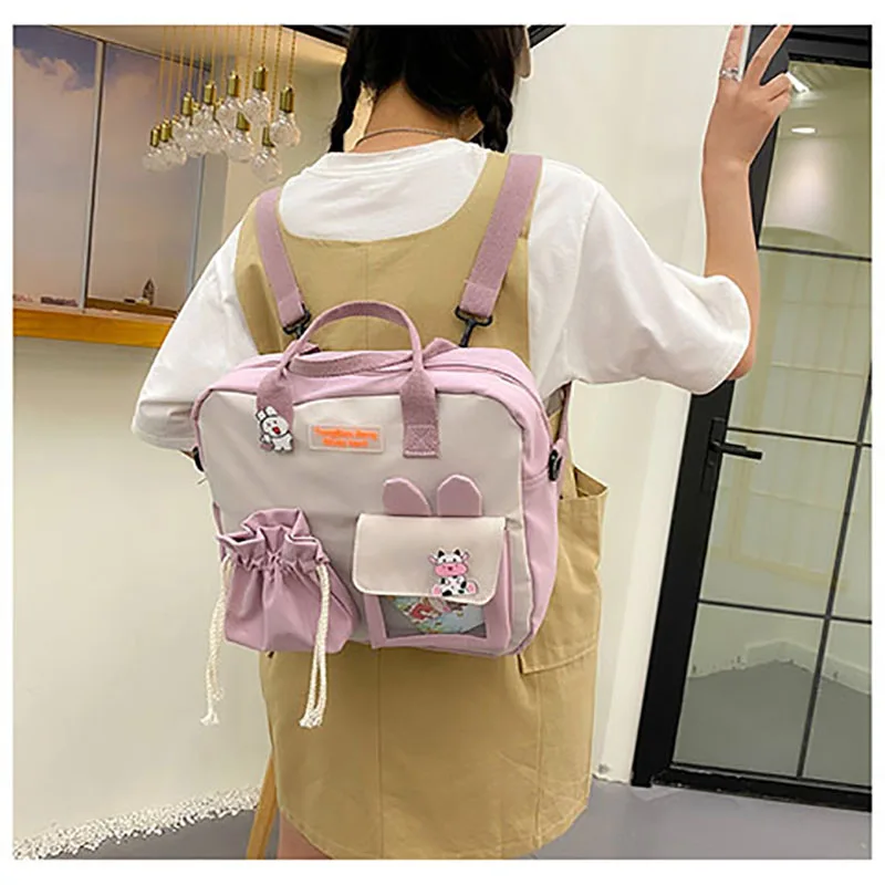 

2021 Japanese Style Kawaii Casual Girl Harajuku School Bag Bolsa Feminina Waterproof Nylon Fashion Travel Bag Messenger Handbag