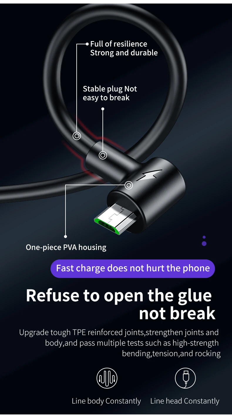 3A кабель Micro USB кабель для быстрой зарядки для samsung S7 S6 huawei мобильный телефон Andriod кабели 90 градусов кабель Microusb