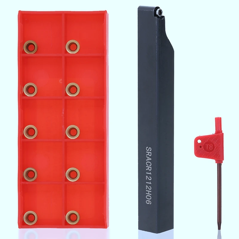 

SRACR1212H06 Holder +Indexable Boring Bar Wrench+10PCS Carbide Insert Blades for Lathe Turning Tool Machine Tool Sets