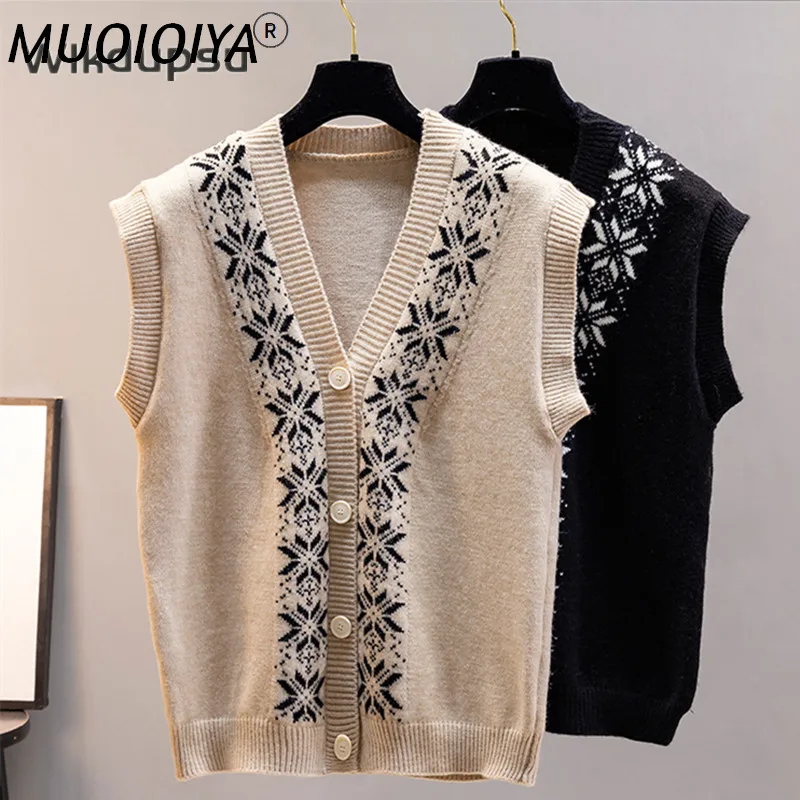 

Вязаный жилет, свитер, Женский Повседневный винтажный свитер в Корейском стиле с V-образным вырезом, уличная одежда без рукавов, вязаный сви...