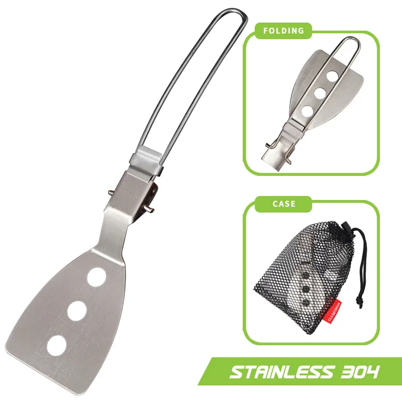 

Outdoor camping folding frying shovel 304 stainless steel barbecue meal shovel picnic tableware travel portable mini spatula