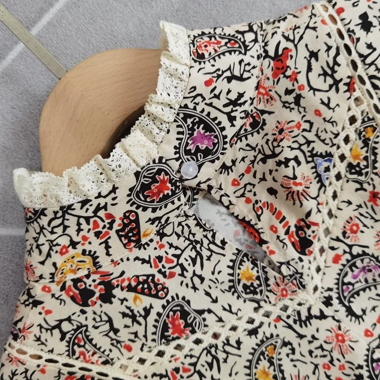 

Women's Ruffled Hollow out Lace Blouse Solid Color or Floral Printed Long Sleeve Vintage Shirt and Tops 2020 Autumn