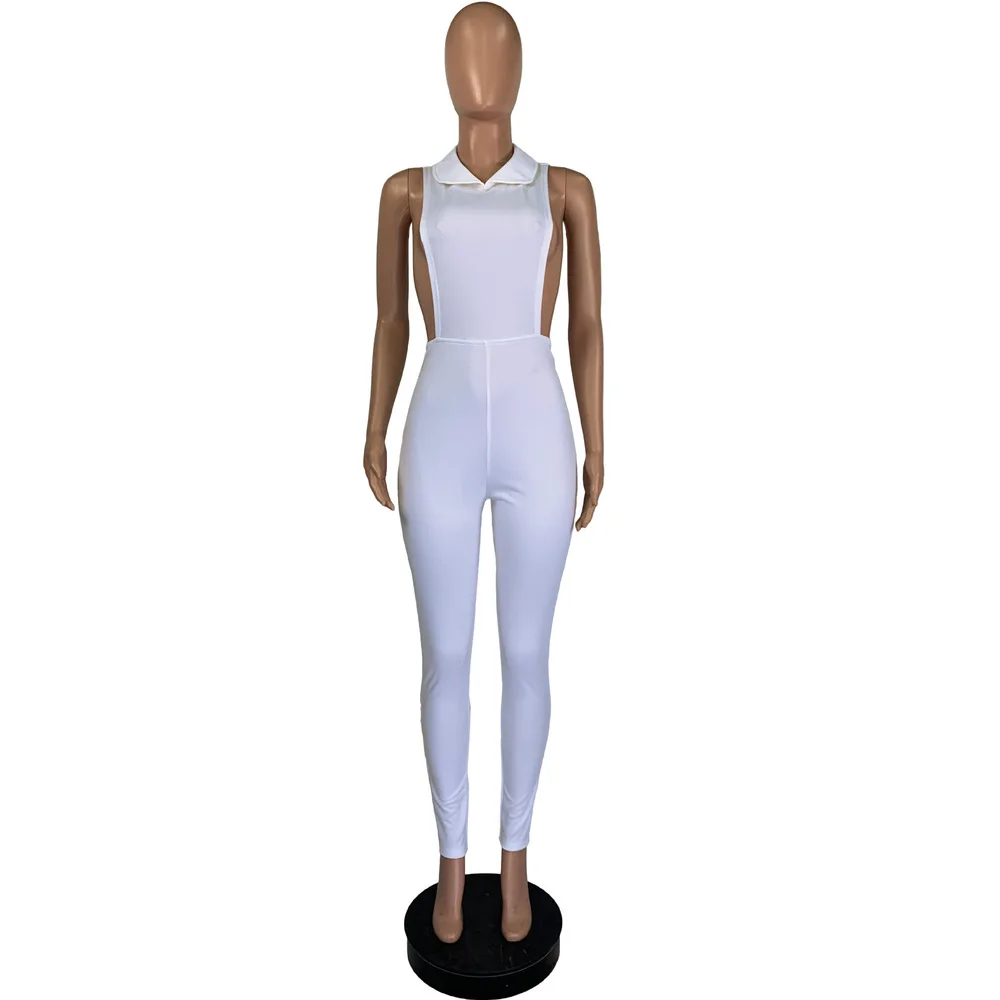 

Side Hollow Out Skinny Romper Women Jumpsuit Summer Sleeveless Turn Down Collar Bodycon Overall Casual White Club Party Bodysuit