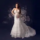 Элегантное Белое Сетчатое платье для беременных с оборками в несколько рядов сексуальное свадебное платье без бретелек с V-образным вырезом для фотосессии платье для будущей мамы