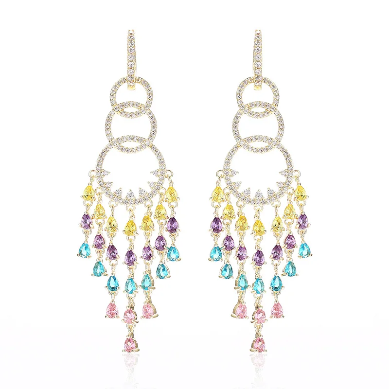 VERY GIRl New Brand 69mm Beautiful Bohemia Cubic Zircon Crystal Tassel Earrings Drop for Women Wedding Jewelry | Украшения и