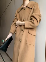 double faced cashmere overcoat womens 2021 new autumn and winter popular wool cashmere medium and long camel color wool