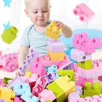 boxed baby toy 3d soft plastic building blocks compatible touch hand teethers blocks diy rubber block toy for girl gift