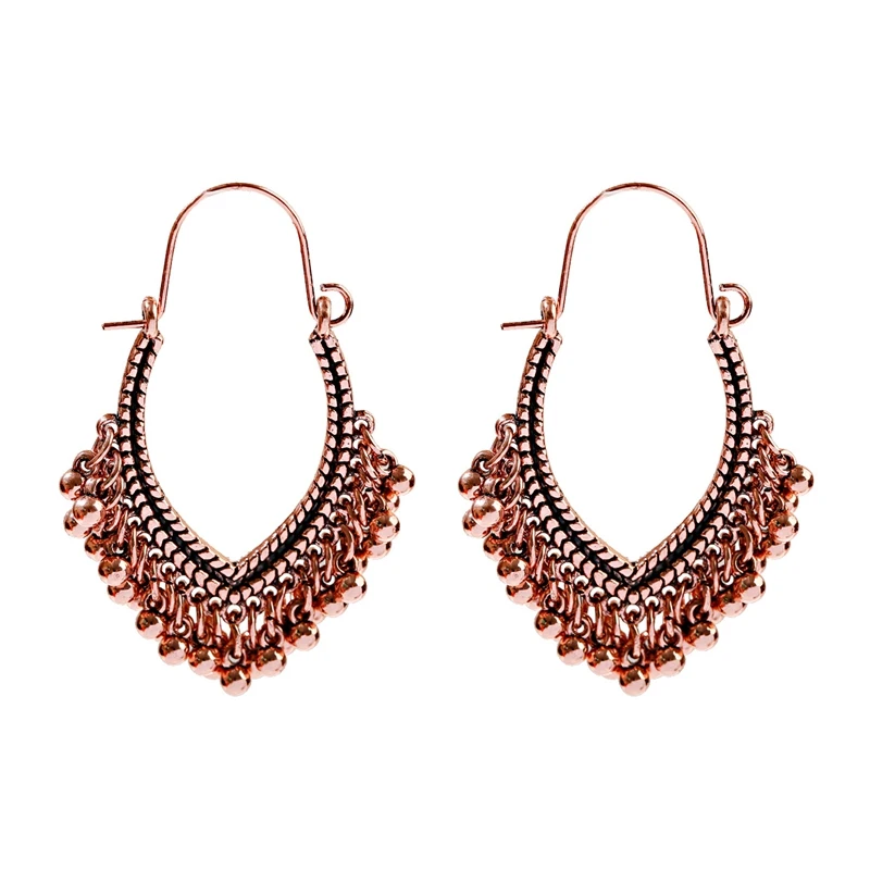 TopHanqi, индийская Jhumka, ювелирное изделие, Ретро стиль, колокольчик, кисточка, серьги, бохо, античный Этнический, серебряный, висячие серьги для женщин, Pendientes - Окраска металла: HQE979-3