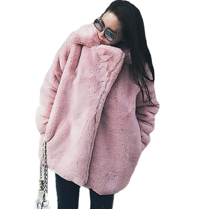 Winter High Quality Faux Fur Coat Women Thick Warm Plus Size Female Big Lapel Casual Plush Coats Overcoat Faux Fur Jacket Women