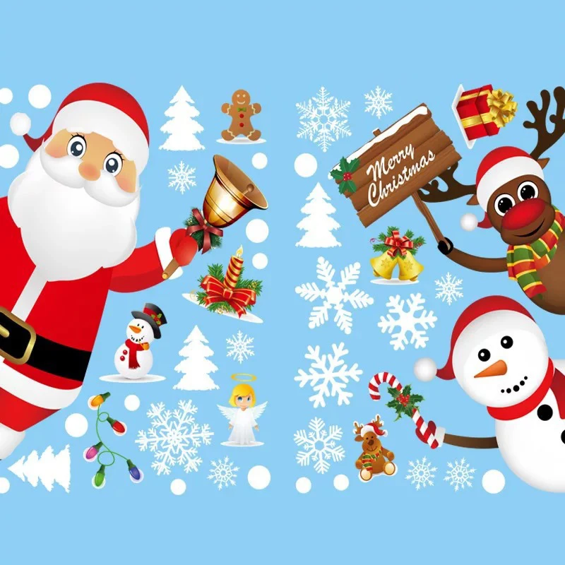 2022 Christmas Window Decal Santa Claus Snowflake Stickers Winter Wall Decals for Kids Room New Year Decoration | Дом и сад