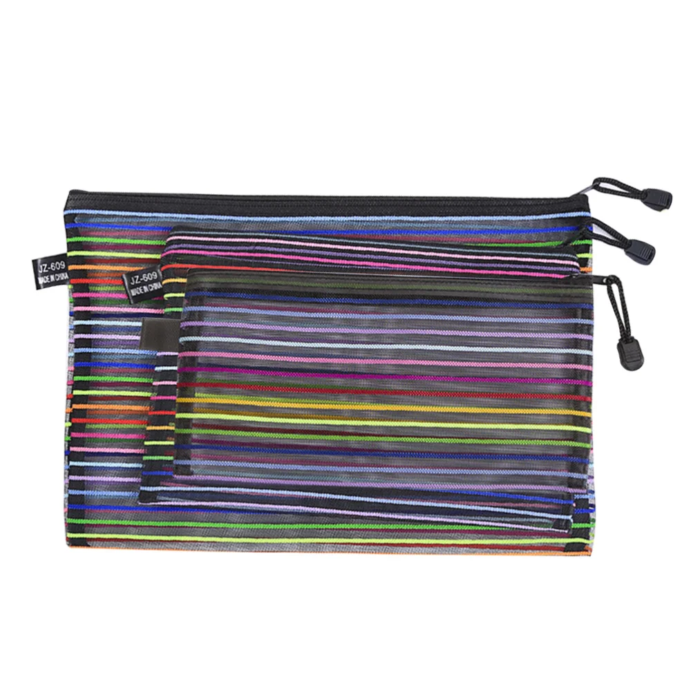 

3Pcs Colorful File Pockets Nylon Mesh Zipper File Storage Bags Documents Organizer Pouch