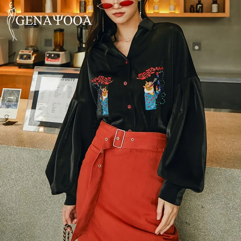 

Genayooa Autumn Vintage Womens Tops And Blouses Long Sleeve Embroidery Blouse Women Elegant Loose Women Tops Shirts Koren Style