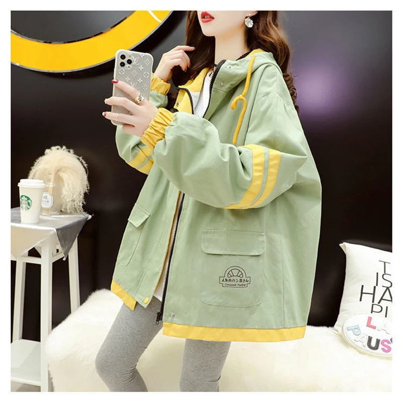 

Jacket Women's Tide Ins 2021 Spring Lined Autumn New Windbreaker Loose Student Coats Hooded Zipper Female Baseball Uniform L394
