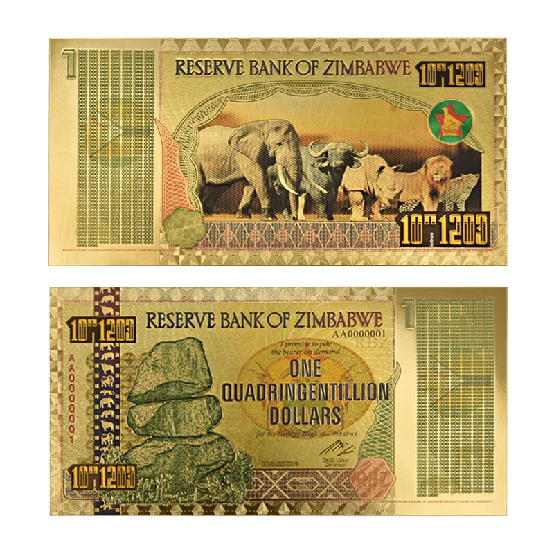 1 Quadringcentillion Zimbabwe$ Z100 триллион/100 кинтриллион/5 октиллион/100 декальон долларовые банкноты из золотой фольги реплики банкнот Бумажные деньги бизнес подарок - Цвет: 1 Quadringcentillion