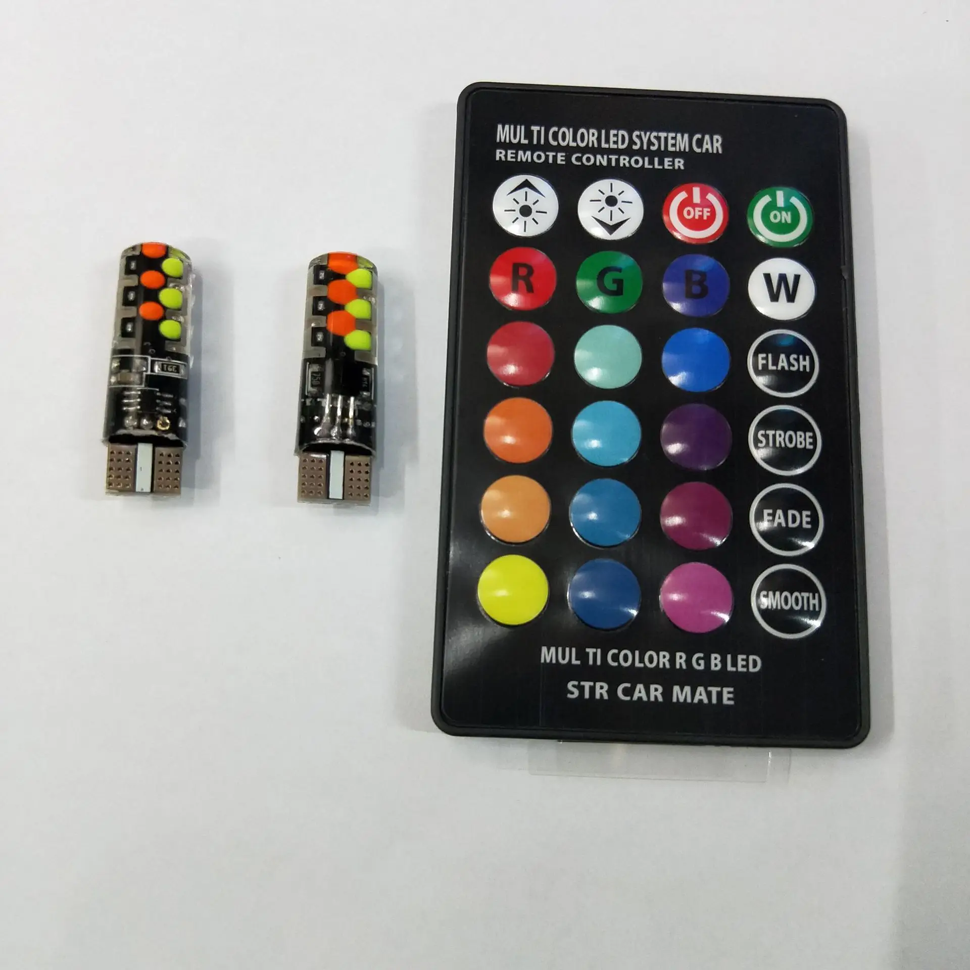 T10 W5W RGB светодиодный лампы с пультом дистанционного управления Управление 12 чипы