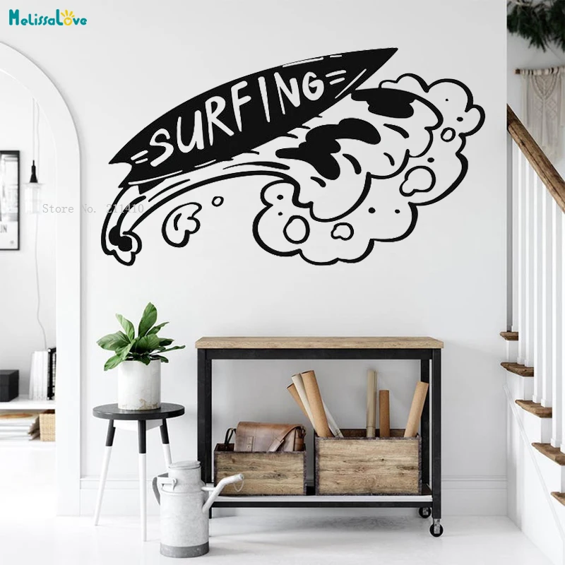 Наклейка на стену с изображением храбрых людей, экстремальных водных видов спорта, искусство, декор для гостиной, доска для серфинга, самоклеящиеся наклейки YT4566