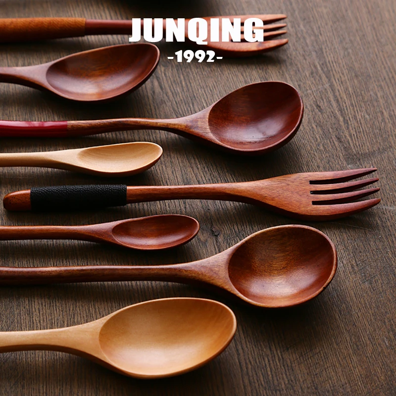 

JUNQING Portable Wood Tableware Wooden Cutlery Sets With Spoon Fork Cloth Bag Environmentally Friendly Travel Portable