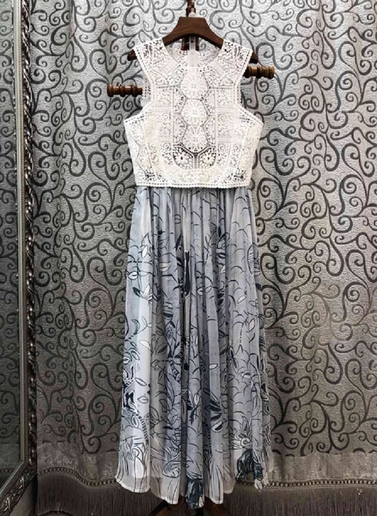 Женский комплект из топа и юбки дизайнерский кружевной макси с шикарным принтом