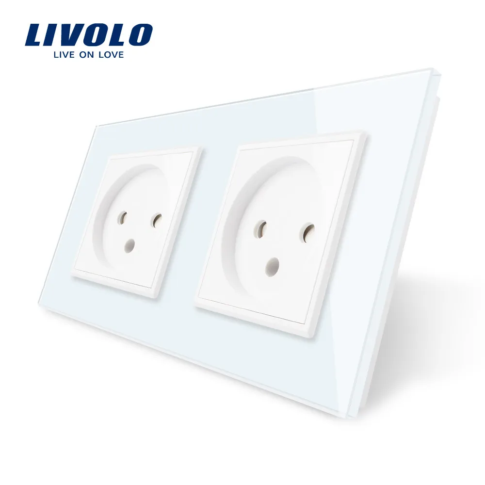 White without logo Livolo/Стандартный двойной Израиль Мощность гнездо, Стекло Панель, переменный ток, 100~ 250V 16A стены Мощность гнездо, C7C2IL-11/12/13/15(4 цвета), без логотипа - Тип: White without logo