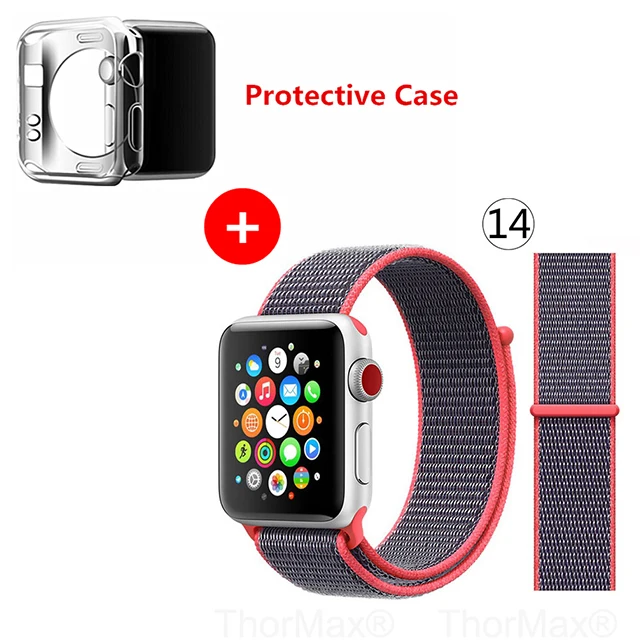Нейлоновый спортивный бесшовный ремешок для наручных часов iwatch, 4 цвета, в полоску, легкий мягкий сплетенный ремешок для наручных часов Apple Watch 4 серии 3/2/1 38 мм 42 мм 40 мм 44 мм - Цвет ремешка: 14-grey pink