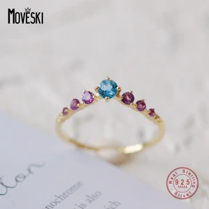 MOVESKI 925 Sterling Silver Blue Purple Zircon V Ring Women Fashion
High Quality Anniversary Gift Jewelry
