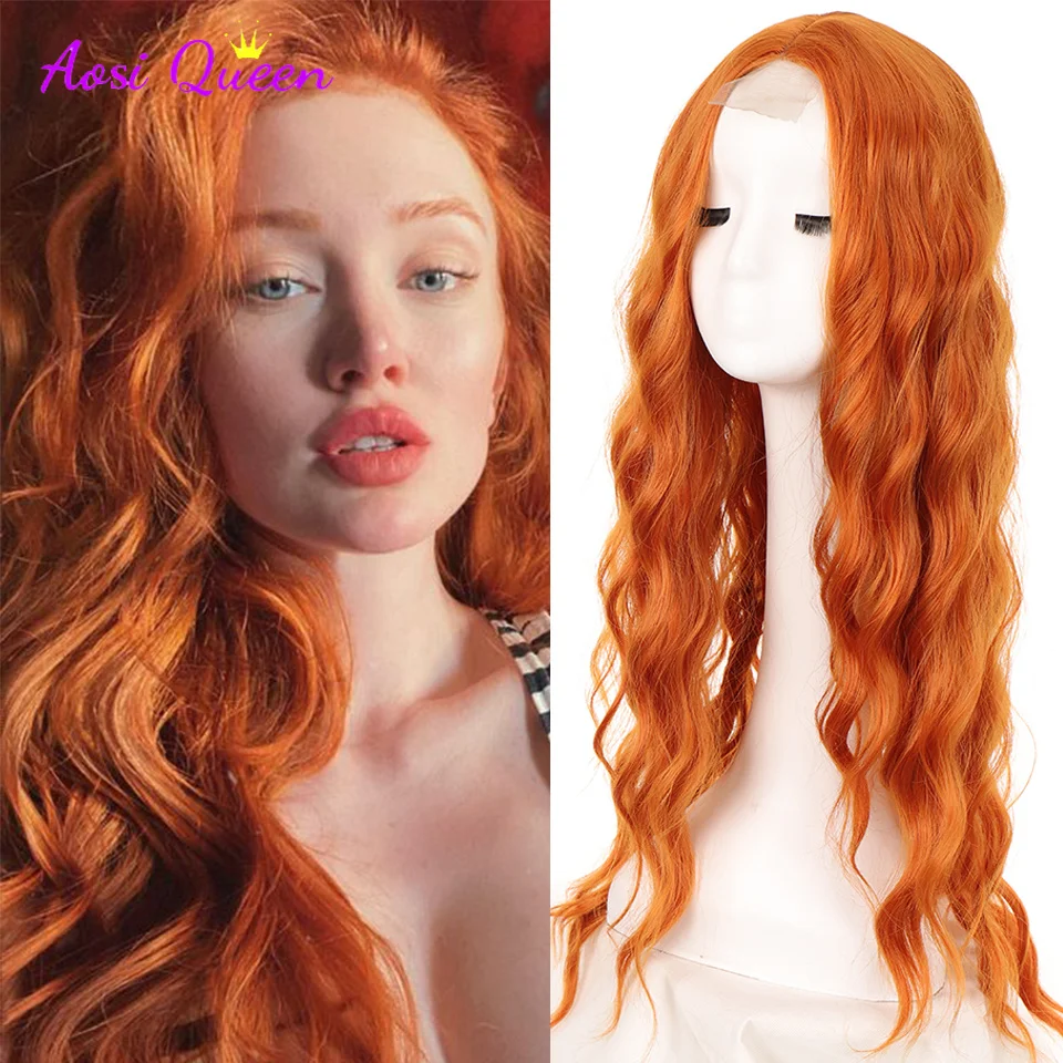 

AS perruque synthétique orange noire longue pour femmes, perruque avec raie au milieu cheveux naturels ondulés perruqu