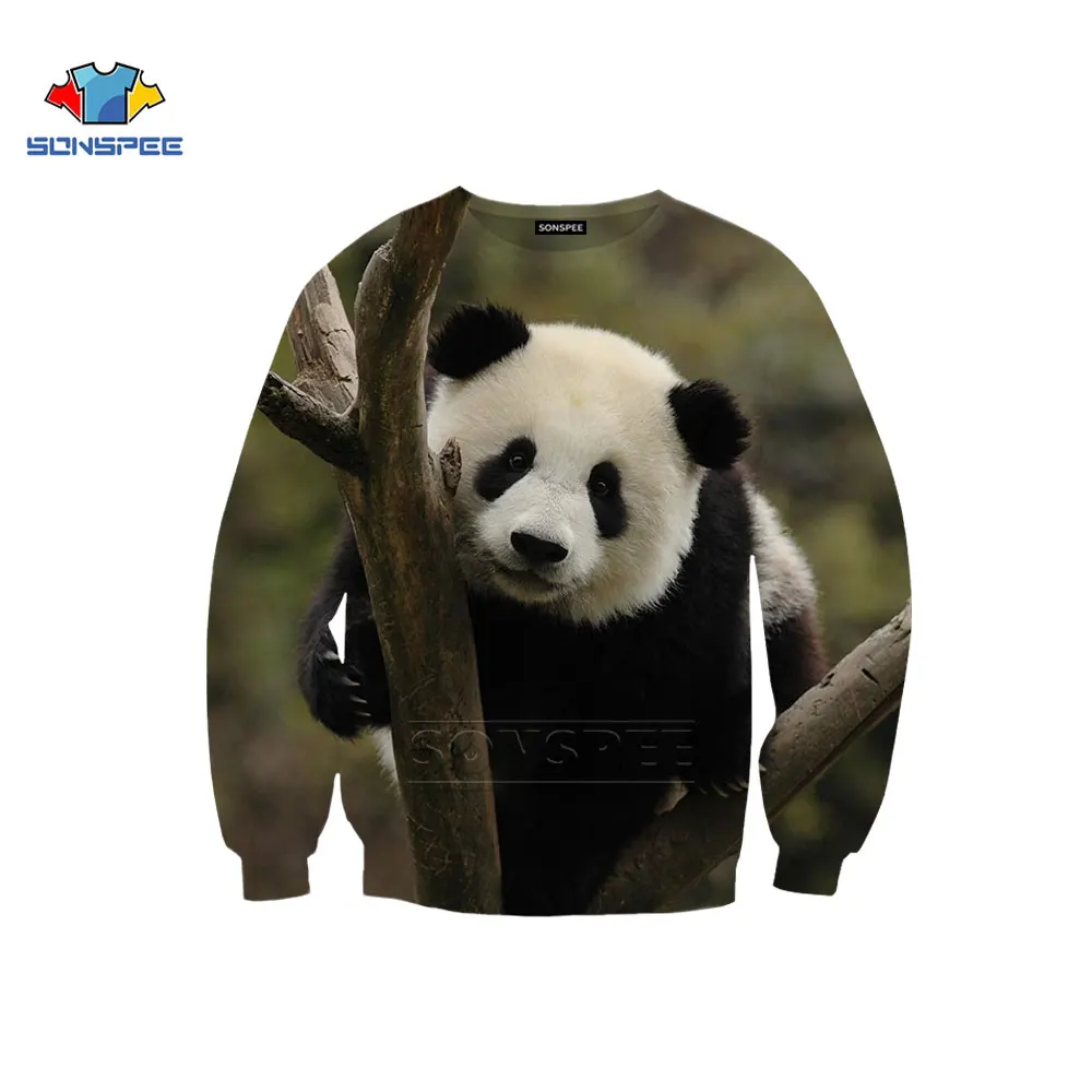 

SONSPEE Panda Animal Sweatshirt New Men Women Hoodies 3D Print Long Trend Harajuku Street Sleeve Bamboo Top Round Neck Pullover