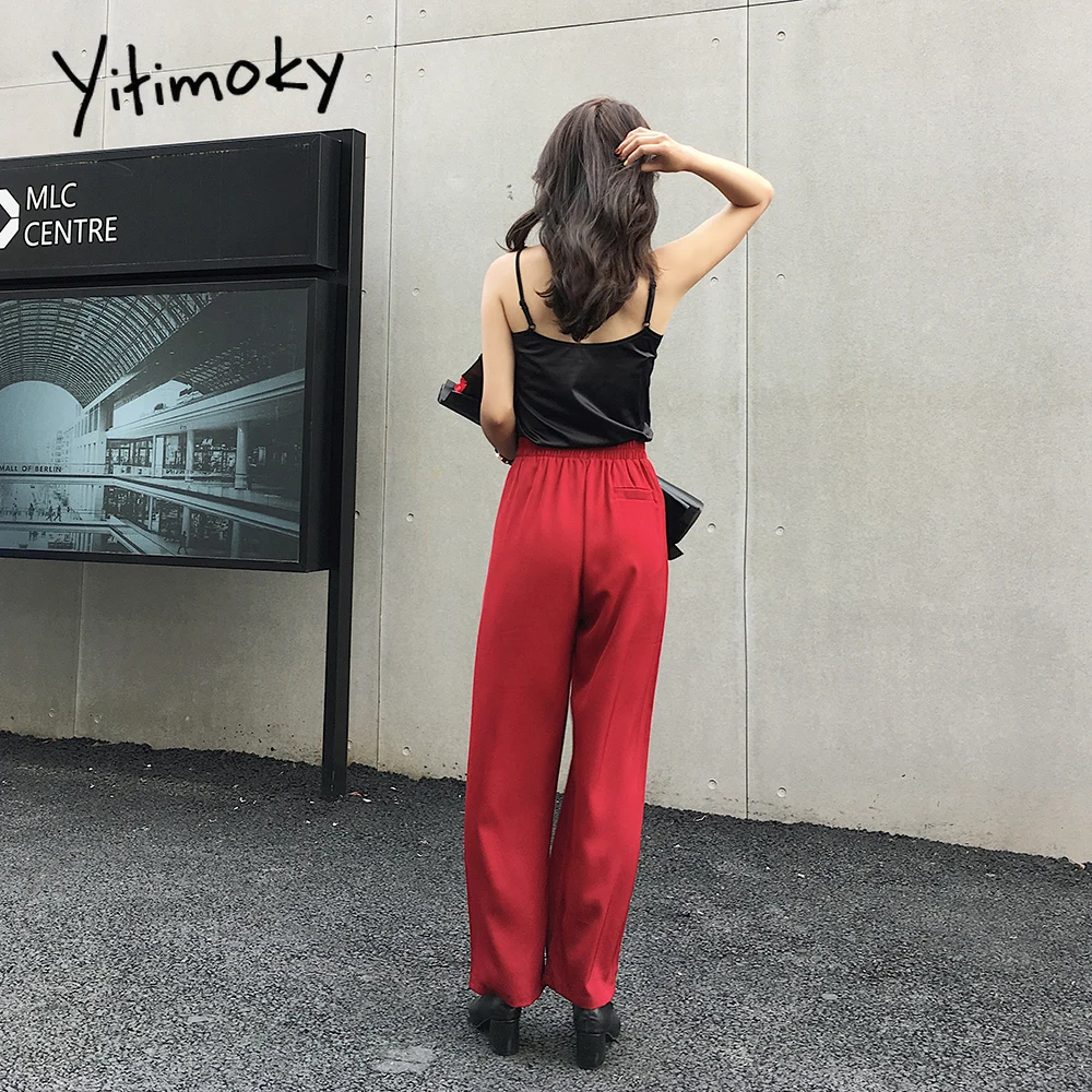 Брюки женские прямые в полную длину с эластичным поясом и высокой талией|Брюки| |