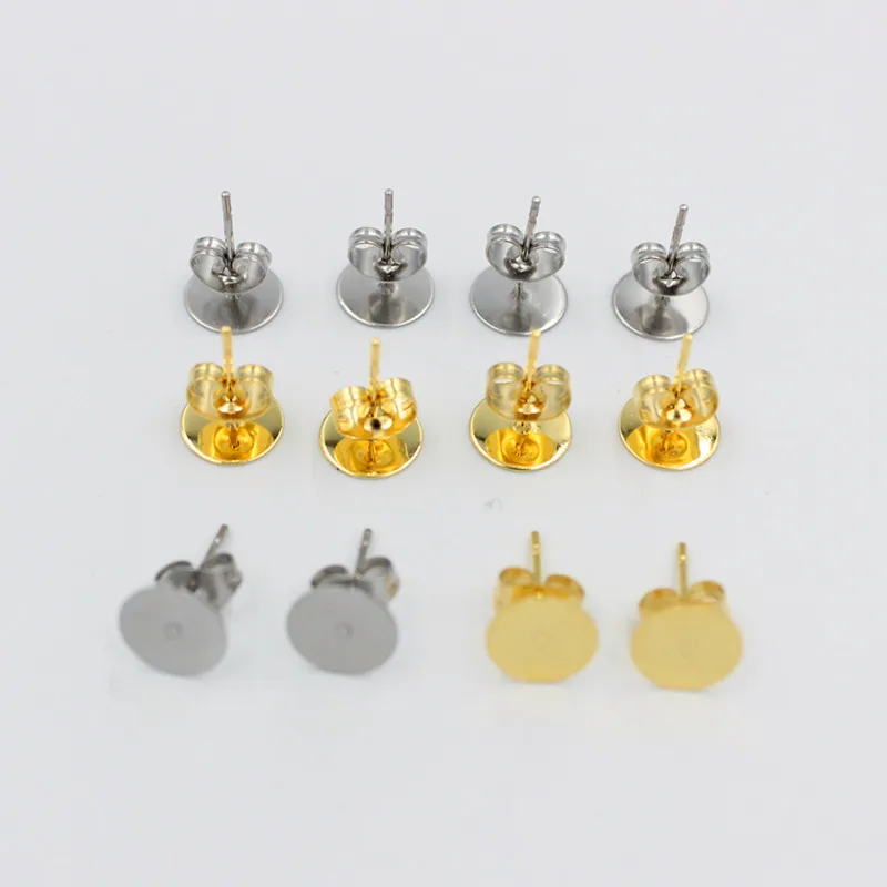 

100pcs/lot 50pcs/lot Gold Stainless Steel Blank Post Earring Studs Base Pins With Earring Plug Findings Ear Back For DIY Jewelry