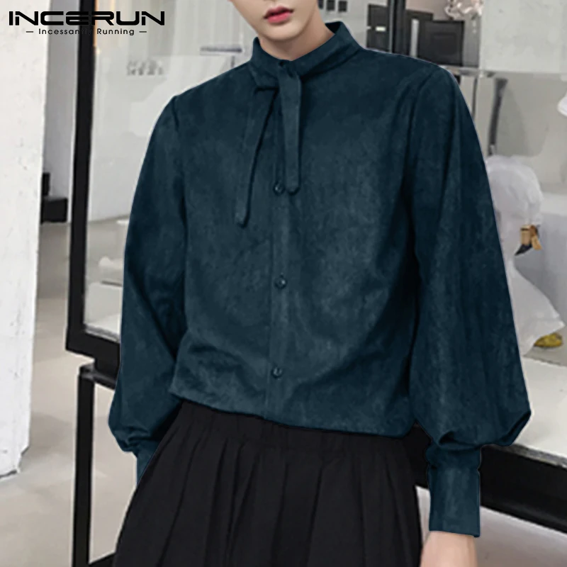 

Рубашка мужская однотонная с отложным воротником, с длинным рукавом-фонариком