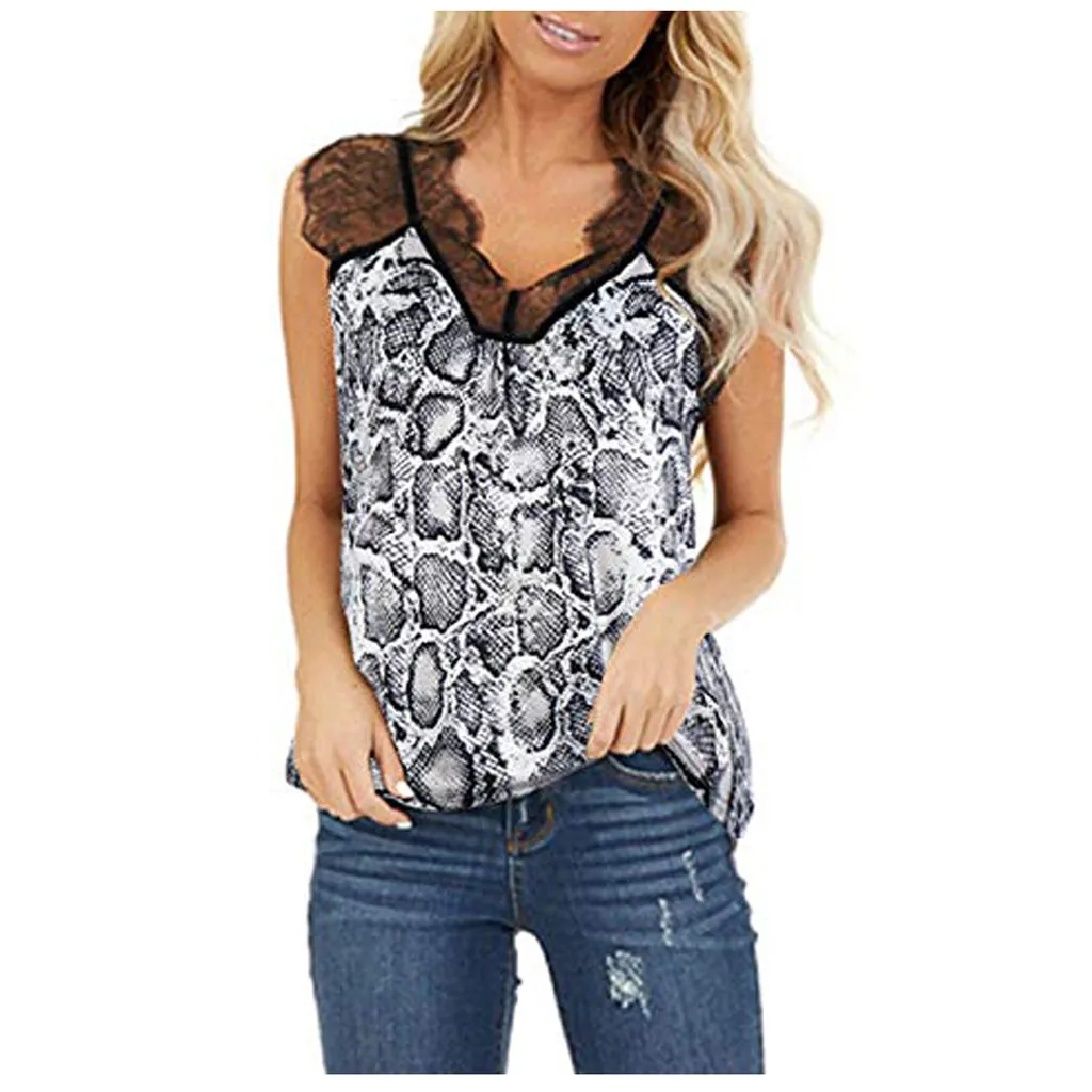 Fashion Lace Strappy Blouse Shirt Leopard V-Neck Tunic Tops Casual Summer Ladies Top Female Women Sleeveless Blusas Pullover | Женская