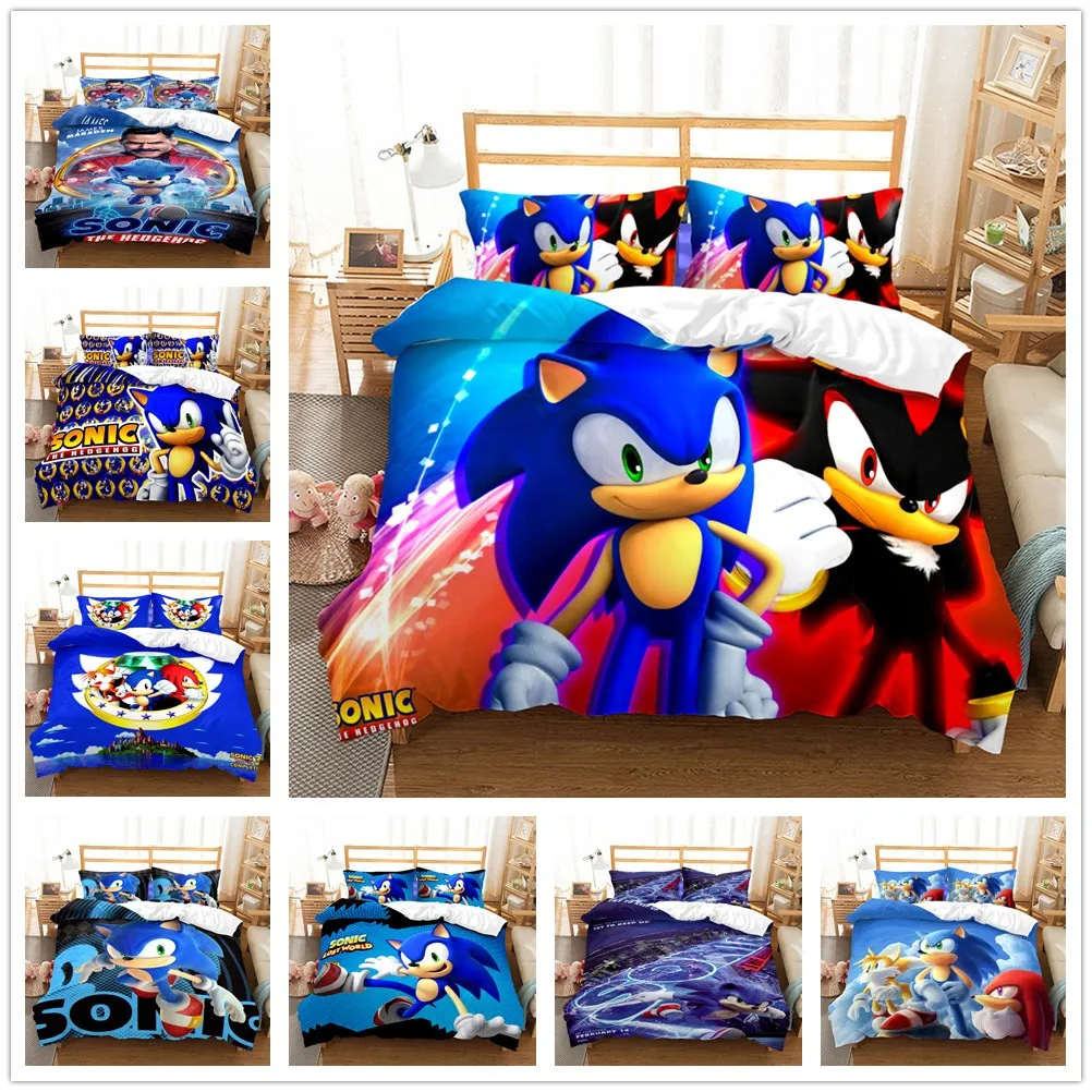 Juego de funda n&oacute;rdica para la cama, ropa de cama de sonic, Popular juego de Switch, EU, individual, King, US, Twin, tama&ntilde;o Queen completo-0