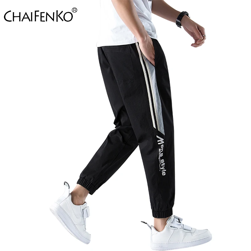 

CHAIFENKO Mens 2021 Summer New Joggers Cargo Pants Hip Hop Streetwear Fashion Stripe Loose Harem Pants Trousers Casual Pants Men