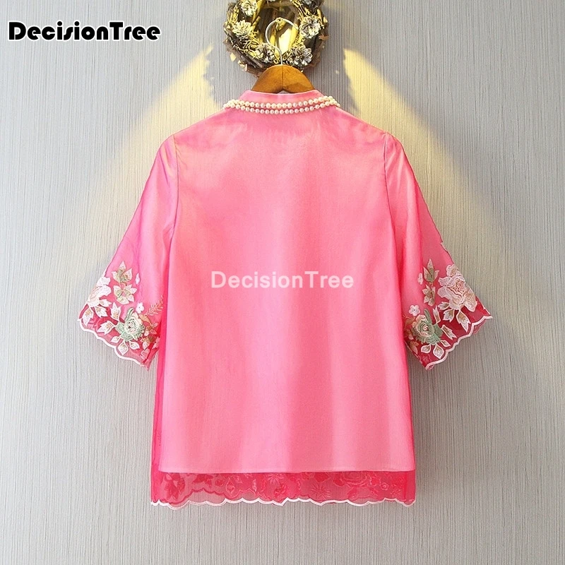 2021 Сетчатая ткань Китайское платье для женщин с вышивкой топ qipao Свободная блузка