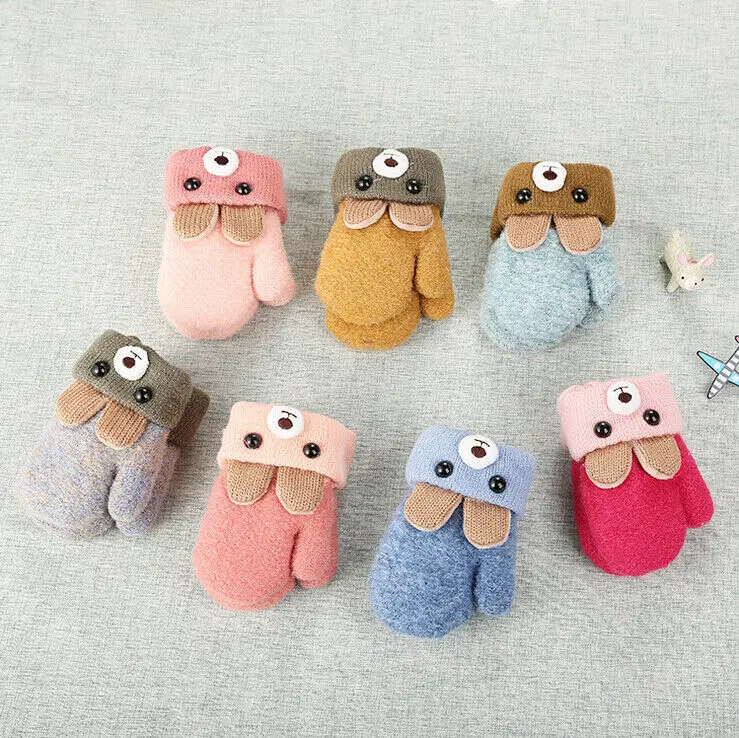 Зимние Детские перчатки с милыми медвежьими ушками для новорожденных мальчиков