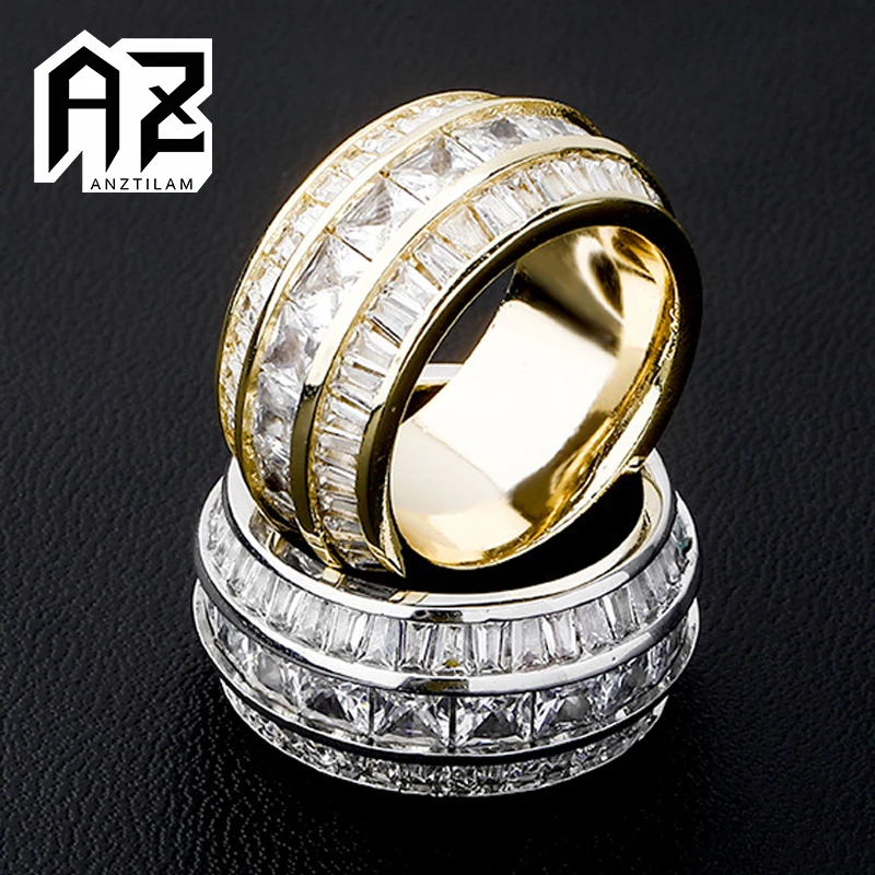 

AZ 12mm Hip Hop Three Row Square CZ Stone Iced Out Rings For Women Men’s Goth Finger Jewelry Free Shipping