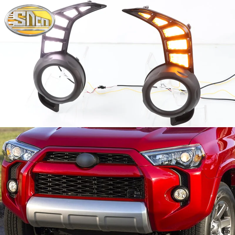 

2 шт. Светодиодный дневной светильник для Toyota 4runner 4runner 2014 - 2020 динамического отложным воротником желтый сигнал автомобиля 12V светодиодный DRL ...