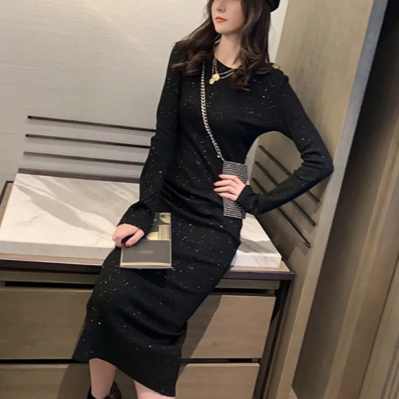 M блёстки черное элегантное женское Макси длинное платье осень новая мода с