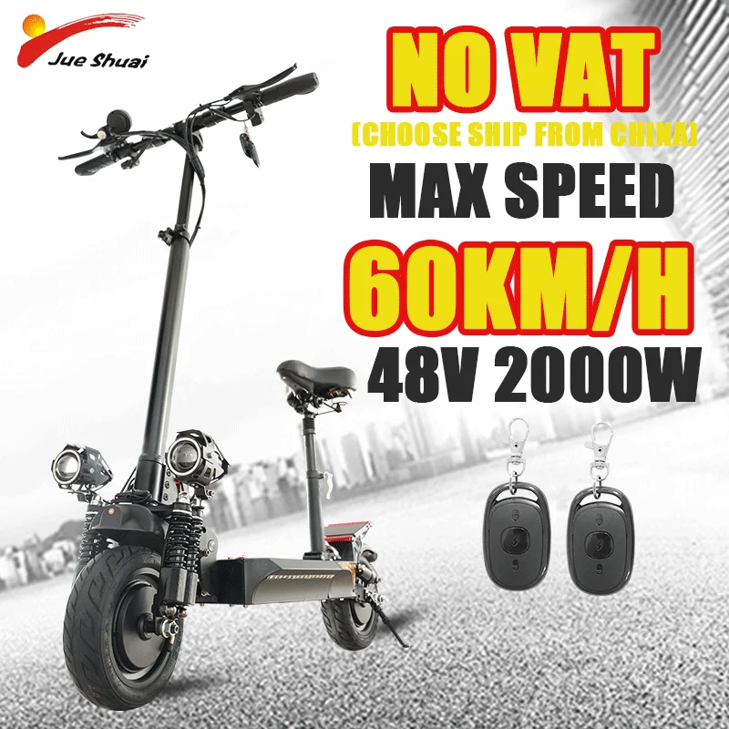 

48V 2000W Dual Motor Electric Scooters 18AH Battery 10 Inch Street Tire Adult Escooter Max Mileage 60km Kick Scooter with Seat