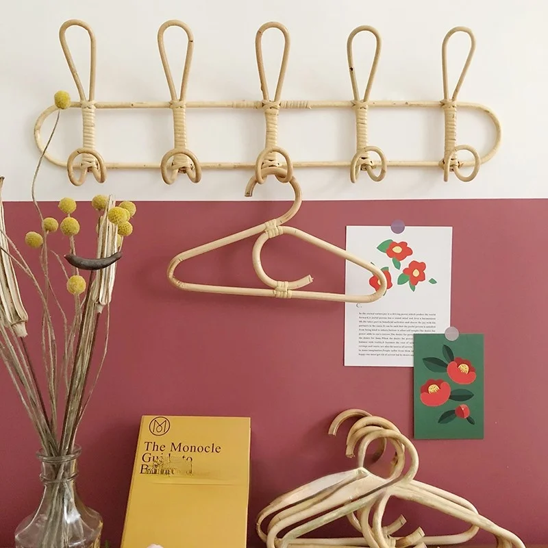 

Zq Ретро Ins вешалка ручной работы из ротанга деревенская ротанговая настенная Подвеска для детской комнаты декоративный крючок