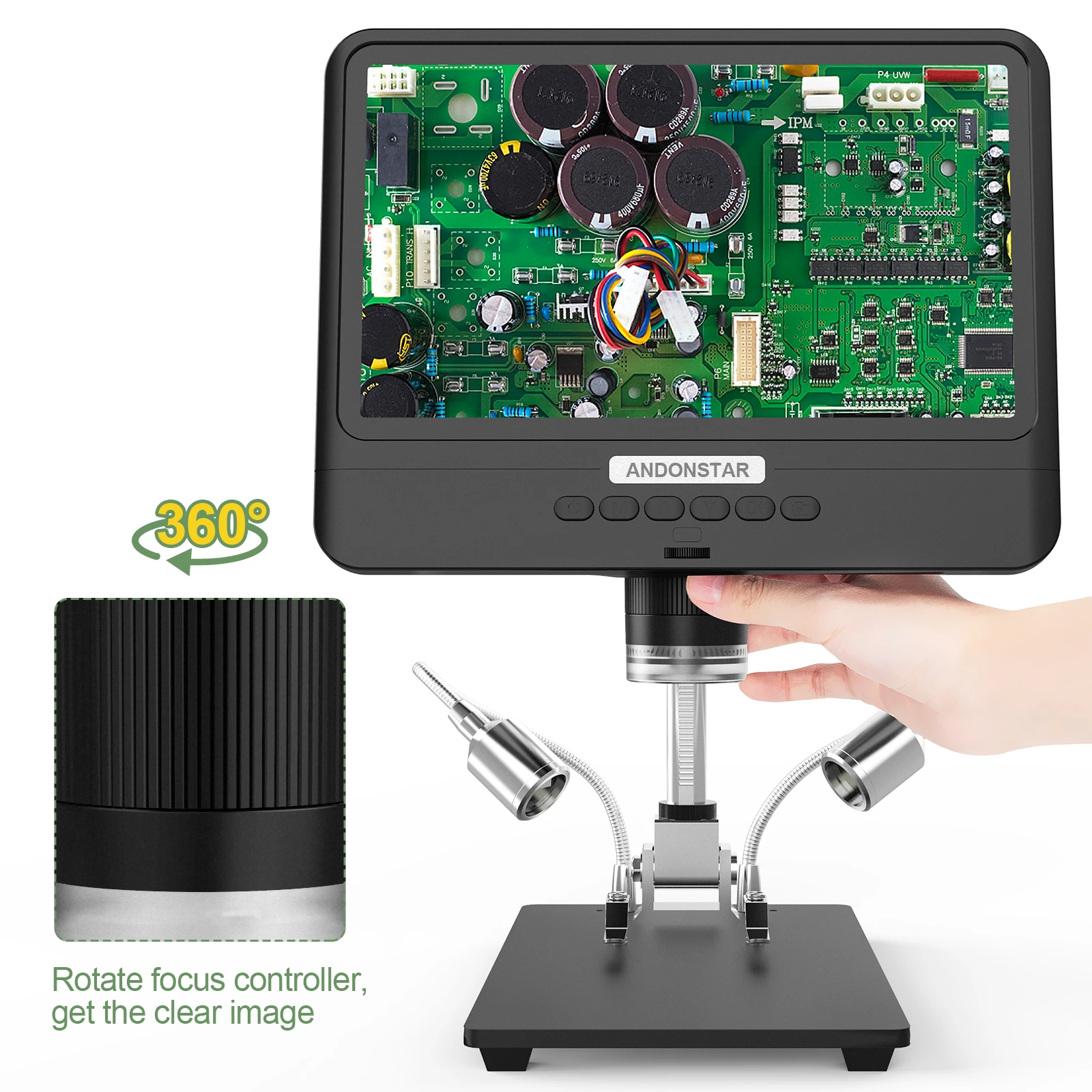 

Andonstar AD208S 8.5 Inch LCD Display Screen 5X-1200X Digital Microscope 1280 * 800 Adjustable 1080P Scope Soldering Tool