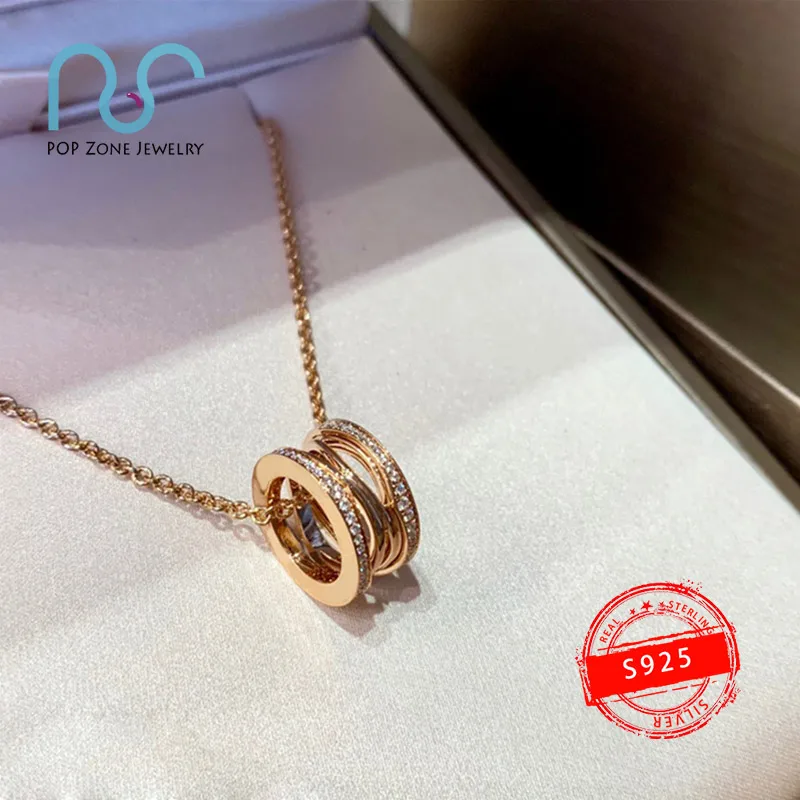 

S925 Sterling Silver Zero Necklace Brand Luxury Hollow Spiral Double Side Band Drill Necklace Original Jewelry New 1:1 With Logo