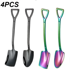 

4 Pieces Shovel Spoon Fork Shovel Coffee Spoon Shovel Handle Dessert Spoon Ice Cream Spoon Shovel Shape Fork Fruit Fork