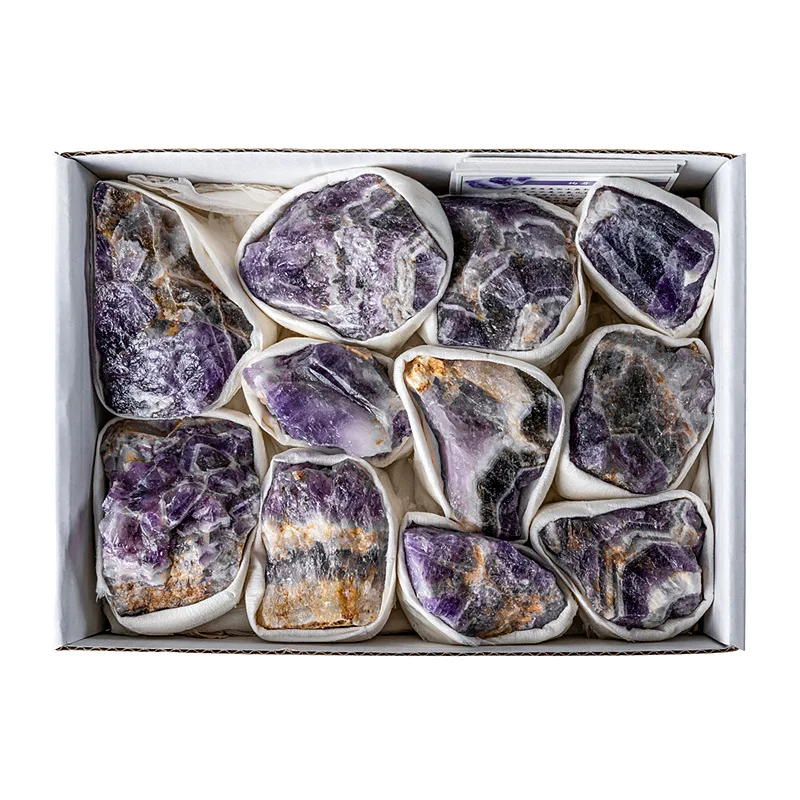

1Box Big Piece Chevron Amethyst Natural Crystal Energy Healing Purple Quartz Raw Mineral Specimen Gemstone Collection Home Decor