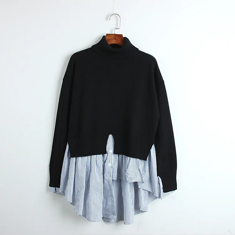 Свитер с имитацией двух предметов 2019 женский черный белый свитер высоким