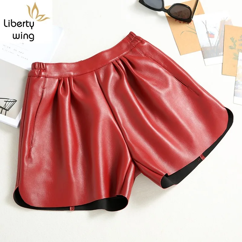 Осенне-зимние красные женские кожаные качественные Свободные корейские широкие