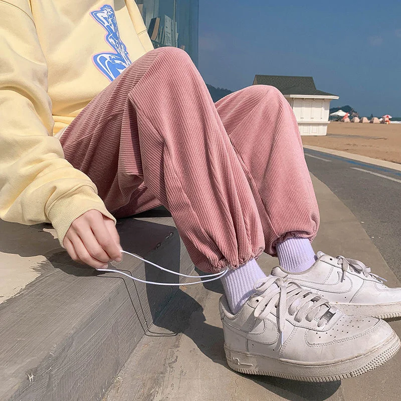 

Winter Straight Casual Pants Solid Color Plus Velvet Corduroy Loose Sports Harlan Trousers All-match Men’s Warm Loose Trousers