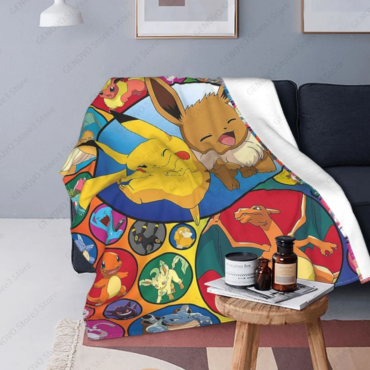 3D-Printeds Blanket Pokemon Bikachu/ Flannel Bed Throw Soft Cartoon Printed Bedspread Sofa Gifts for Children | Дом и сад